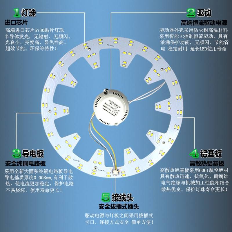 圆形led吸顶灯改造灯板灯管改装灯盘5730贴片灯珠芯片灯泡光源