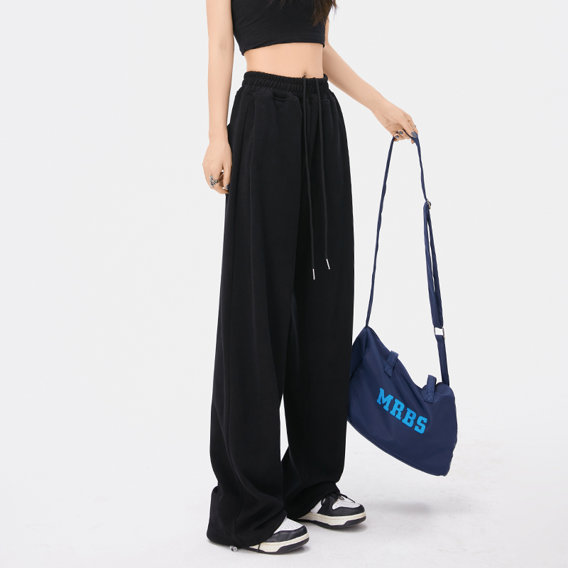 欧美灰色春秋2023年新款窄版阔腿裤 户枢休闲裤