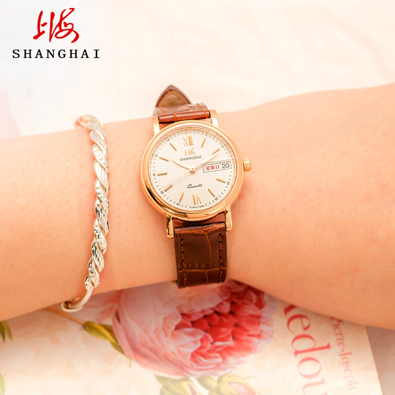 上海手表 超薄情侣表男女对表蓝宝石日历星期显示功能腕表0132