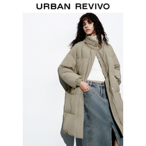 UR2023 Autumn Winter Womens Fashion Loose 100 Lap Warm Medium Long neckline duvet jacket UWH130027