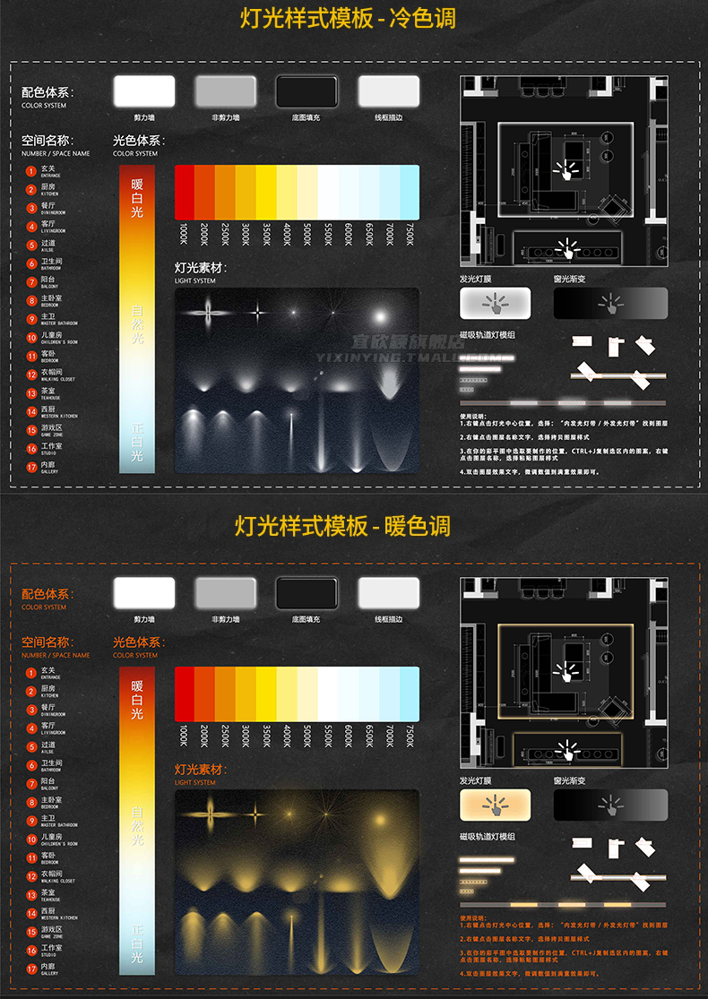 彩平灯光笔刷设计简约模板psd效果图ABR预设ps后期平面图分层免扣 - 图1