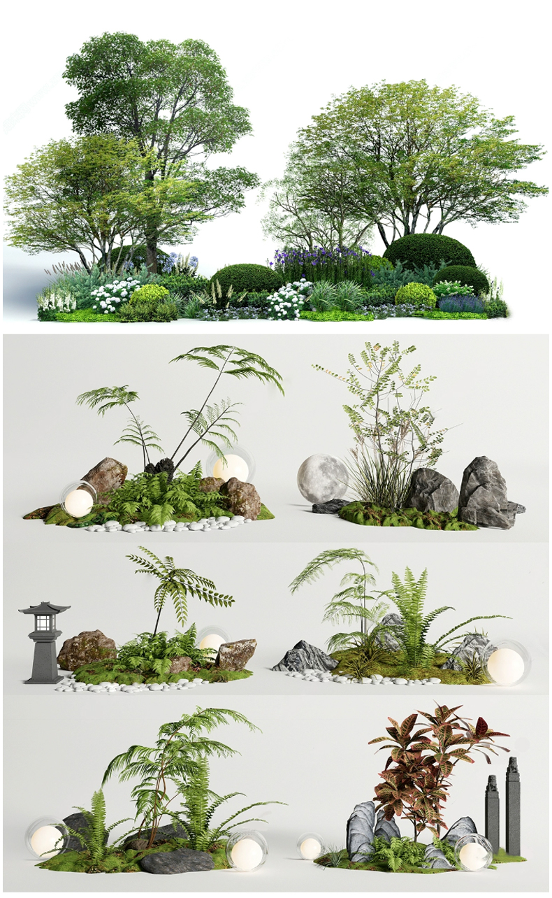 现代园林景观树草图大师SU模型植物组团乔木灌木地被花卉sketchup - 图0