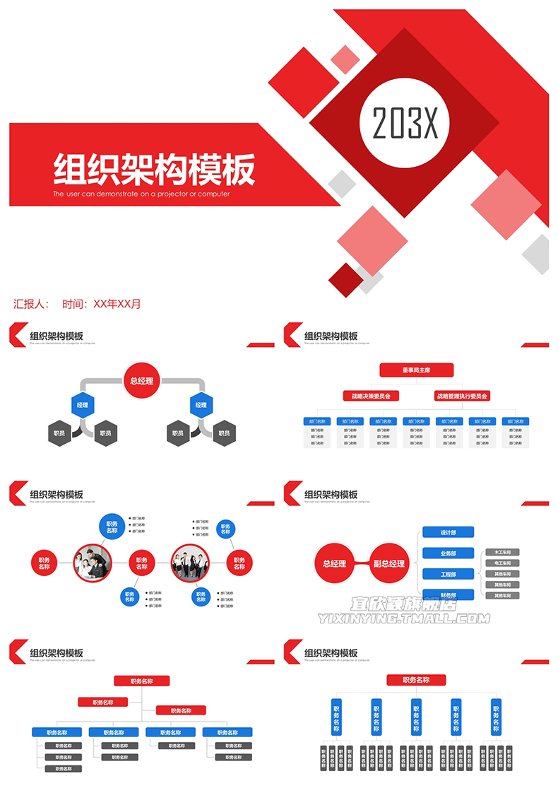 企业集团组织架构图PPT模板公司管理层领导班子人事安排框架图表-图0