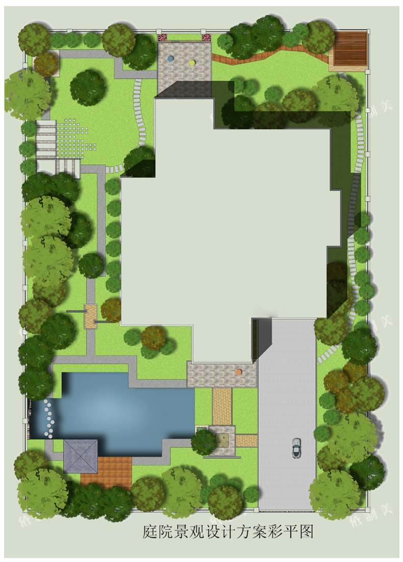 庭院景观PS彩平图 PSD分层展板素材别墅私家花园彩色总平面竞赛风 - 图2
