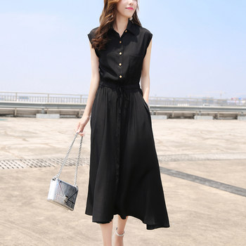 Dress 2024 ຄົນອັບເດດ: lady summer ໃຫມ່ temperament slim over-the-knee cupro ສິ້ນເສື້ອ retro ຝຣັ່ງ