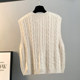 Round neck horn button casual twist knitted cardigan vest