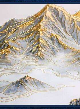 浮雕描金日照金山中式山水画办公室挂画客厅装饰画沙发背景墙壁画