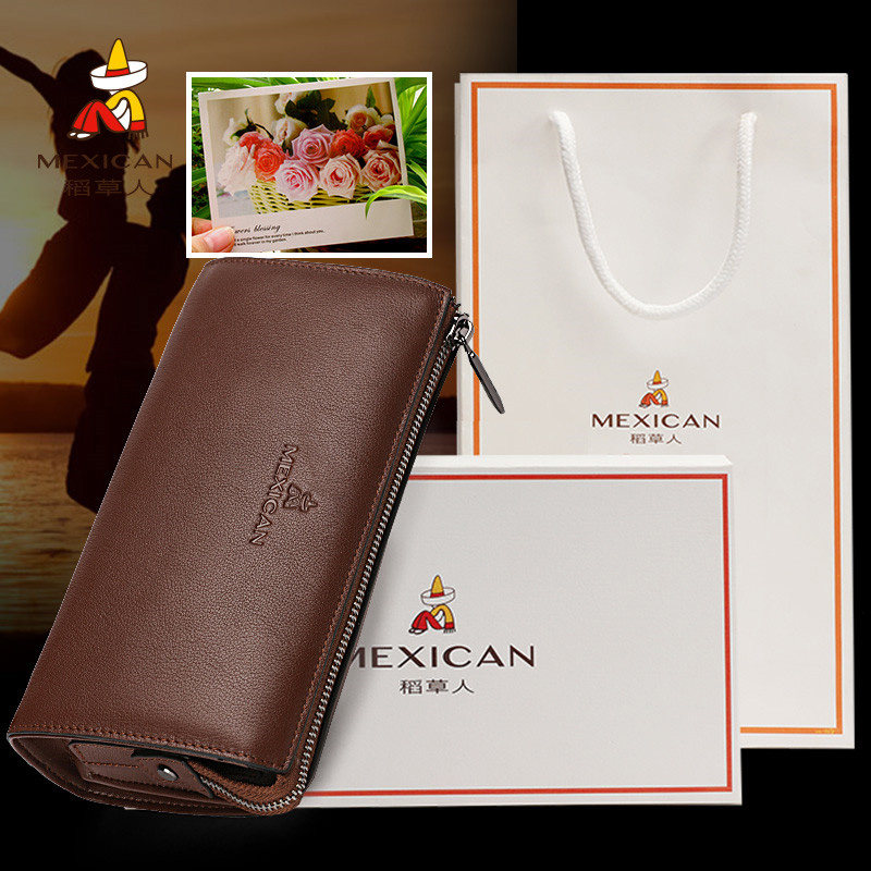 稻草人男休闲新款牛皮潮牌真皮钱包 mexican德林坊钱包