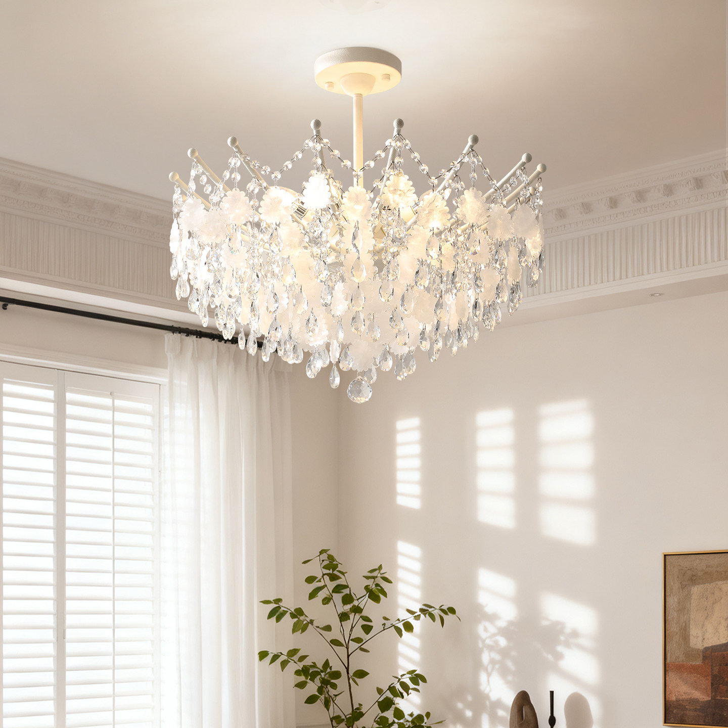 法式轻奢大气卧室水晶灯简约现代高级感客厅灯贝壳水晶吸顶灯具,淘宝优惠券,粉丝福利购,淘宝优惠卷