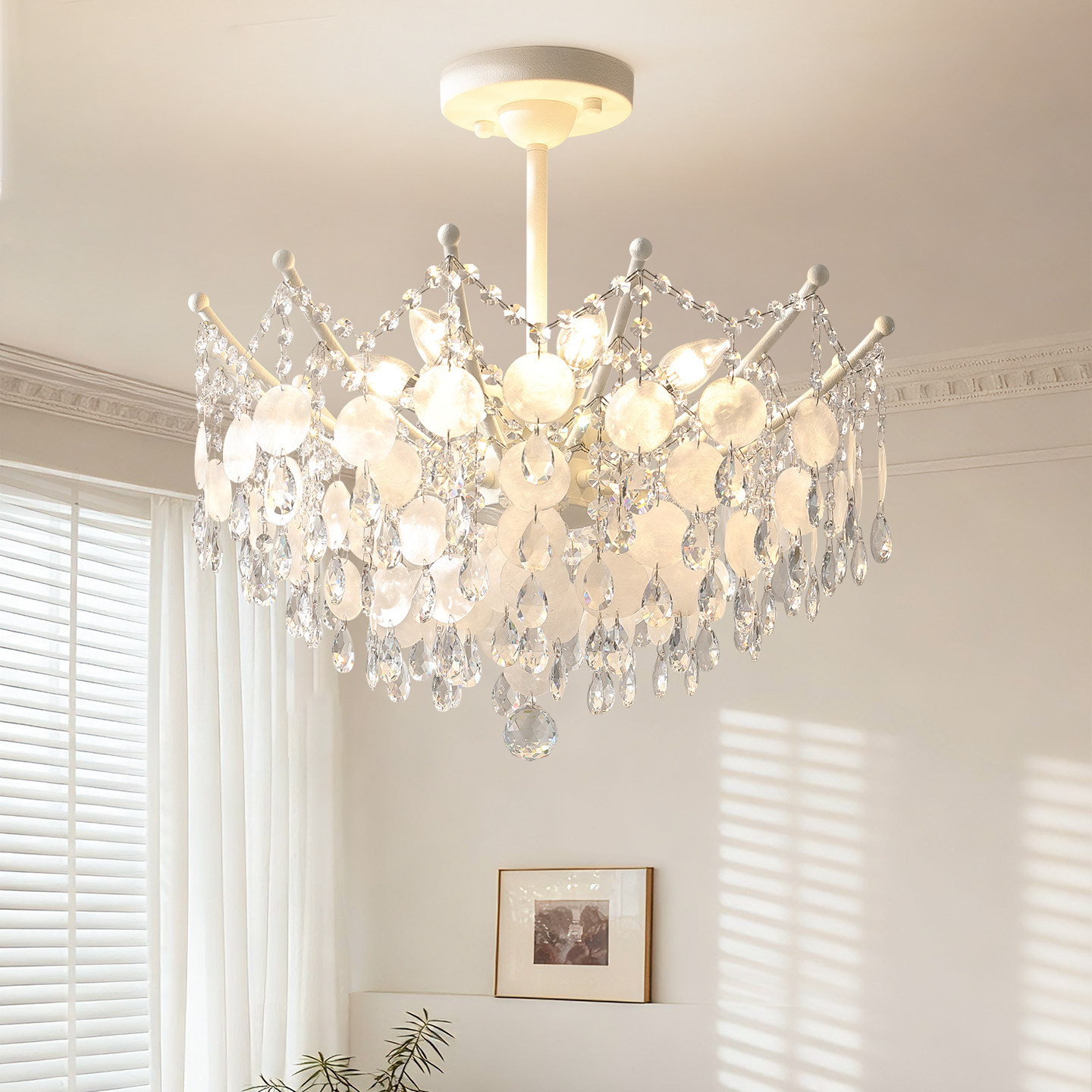 法式轻奢大气卧室水晶灯简约现代高级感客厅灯贝壳水晶吸顶灯具,淘宝优惠券,粉丝福利购,淘宝优惠卷