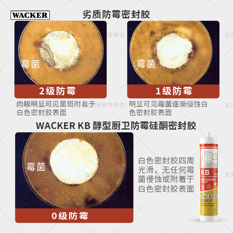 瓦克KB醇型厨房卫浴专用0级长效防霉玻璃胶厨卫防水不发黑-图2