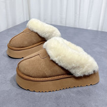 2023 winter new hair wool thick bottom slipper female fur integrated outwear heightening Baotou thickened and thickened snow ground boot