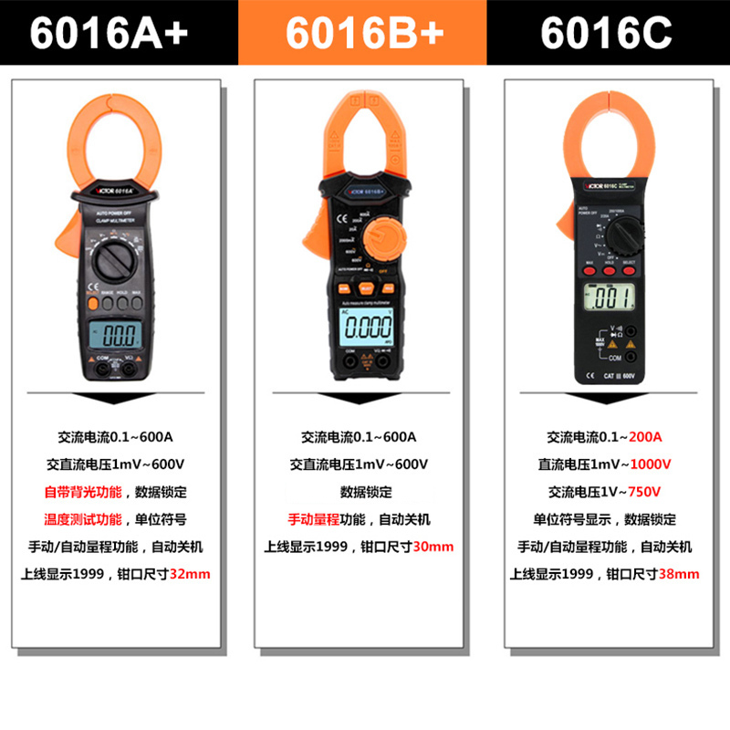 VC6016B+数字钳形电流表VC6016A+高精度钳形表钳型万用表VC6016C+ - 图0