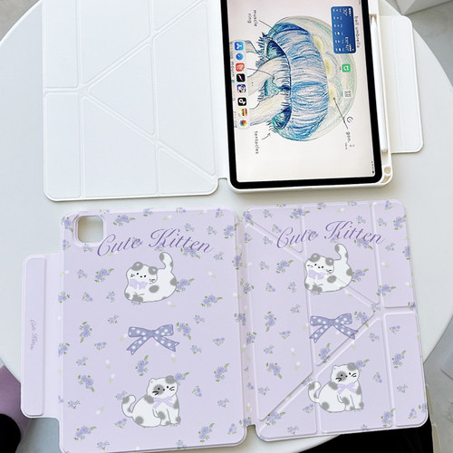 【Y折磁吸x可分离】紫色猫咪2025适用小米平板pro11代6透明ipadair7保护套13防弯matepad12.2可爱11.5s壳mini - 图2