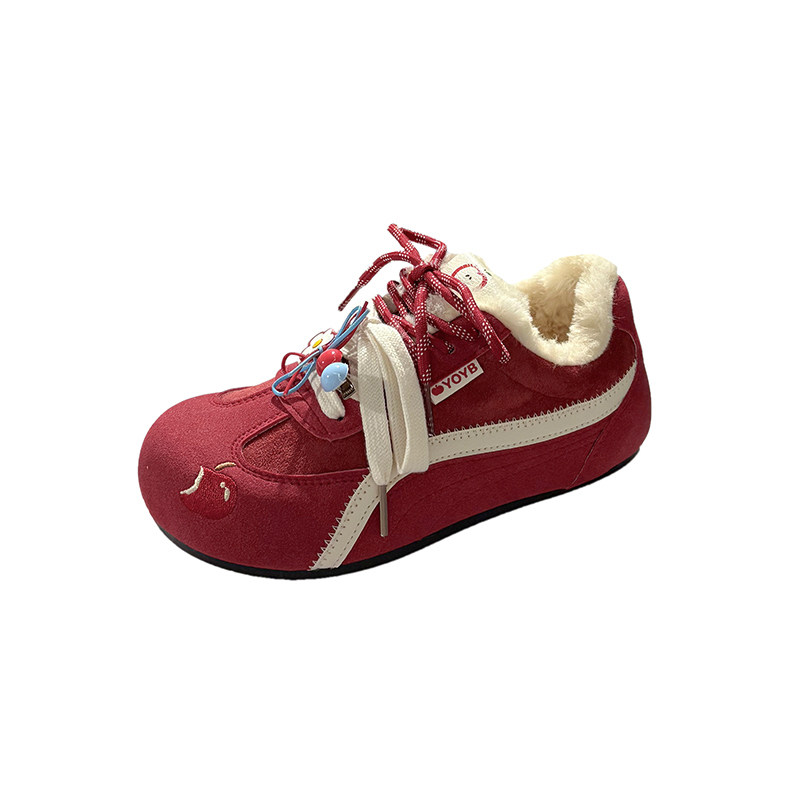 糖小糖红色加绒板鞋女款2025新款二棉鞋百搭chic厚底小白鞋面包鞋,淘宝优惠券,粉丝福利购,淘宝优惠卷