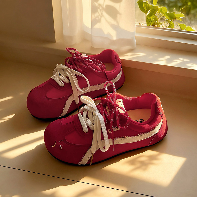 糖小糖韩系复古红色德训鞋女2026新款春季百搭小白鞋学生休闲板鞋,淘宝优惠券,粉丝福利购,淘宝优惠卷