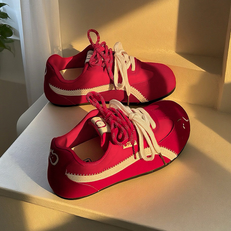 糖小糖韩系复古红色德训鞋女2026新款春季百搭小白鞋学生休闲板鞋,淘宝优惠券,粉丝福利购,淘宝优惠卷
