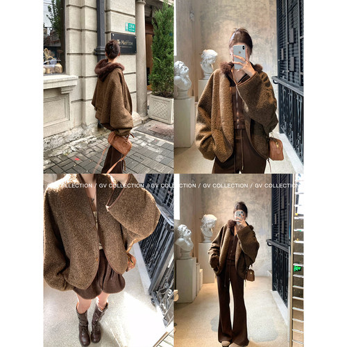 GV大白哥 秀场基因 茧型圈圈羊毛开衫外套冬季新款保暖上衣 - 图1