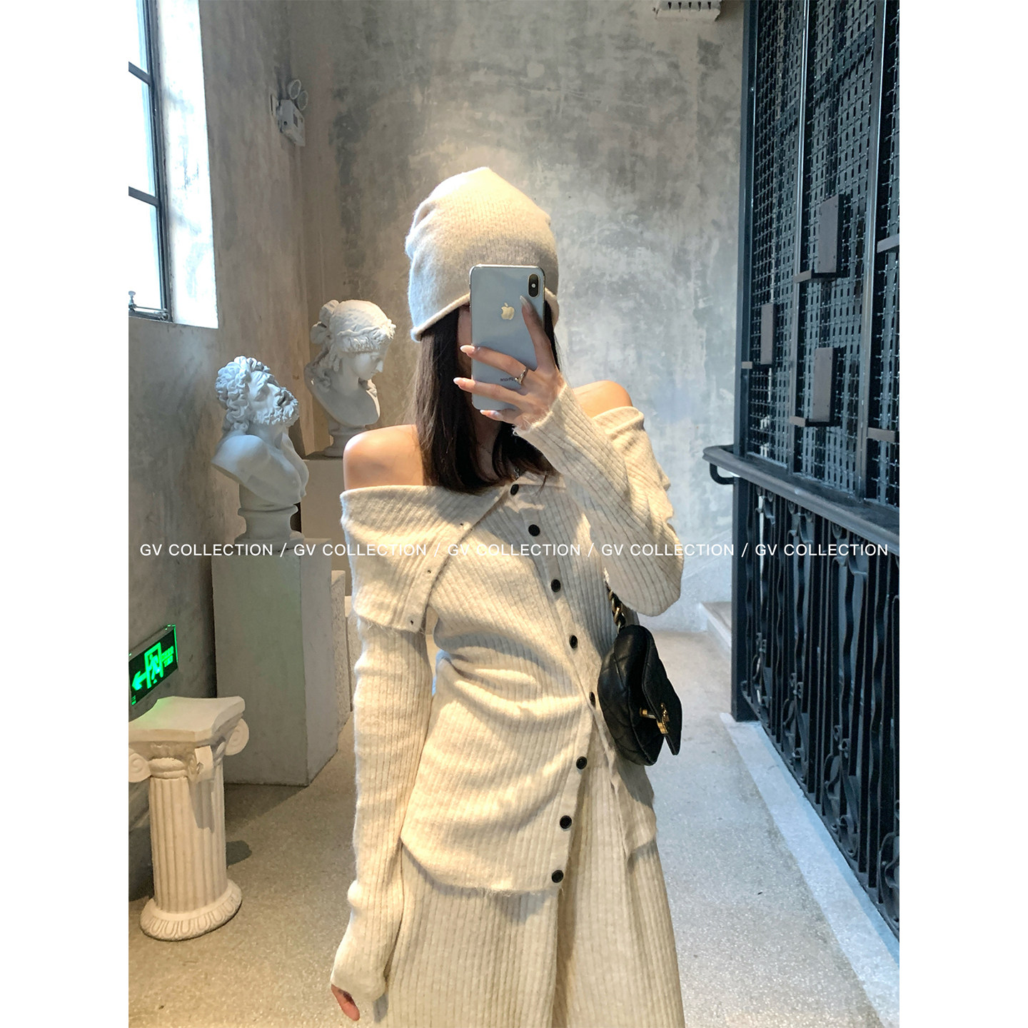 GV大白哥 舒卷私服 纽扣针织一字肩休闲裤套装秋冬新款百搭女,淘宝优惠券,粉丝福利购,淘宝优惠卷