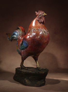 佛香天逸彩铜大公鸡摆件客厅