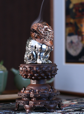 佛香天逸铜狮子香薰炉摆件