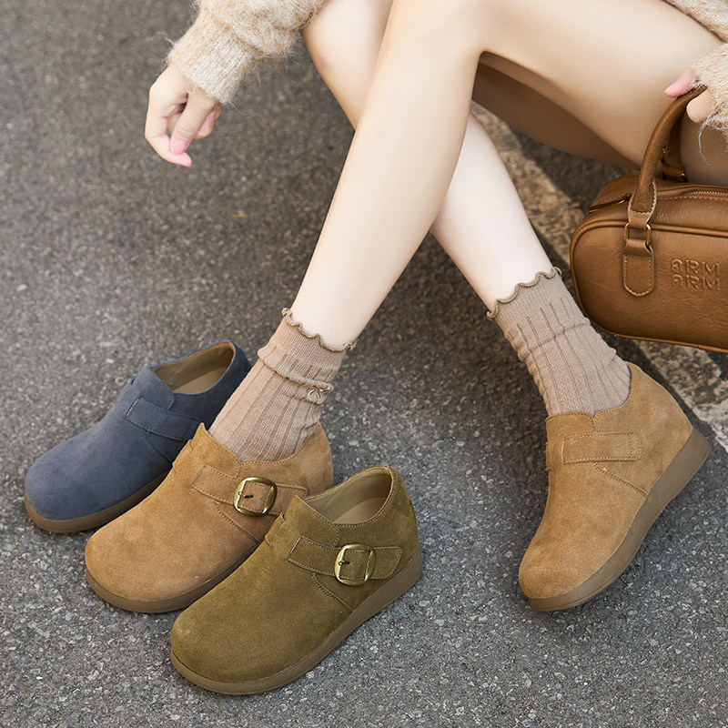 真皮超火厚底勃肯鞋女豆豆鞋2026春季新款休闲单鞋内增高潮乐福鞋,淘宝优惠券,粉丝福利购,淘宝优惠卷