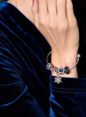 小众蓝色雪花ins琉璃珠水晶手链