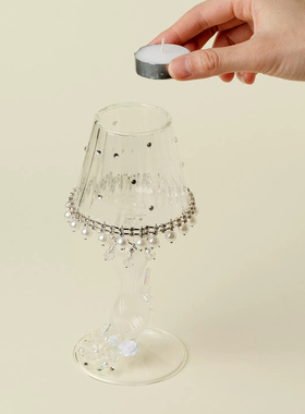 水晶玻璃珍珠装饰浪漫氛围烛台