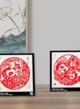 特色剪纸艺术熊猫作品成品摆件