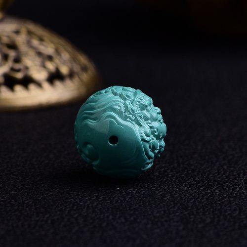 湖北原矿绿松石黄财神佛财神单珠精工雕刻珠隔珠金刚星月手串配饰 - 图0