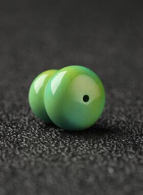 DIY湖北菜籽黄绿松石雕刻葫芦形吊坠黄绿色配饰散珠天地孔配珠