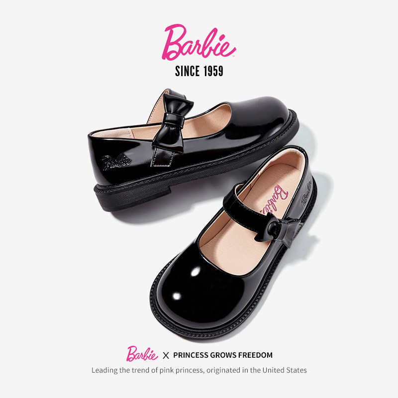 芭比童鞋女童皮鞋2025新款春秋软底中大童公主鞋儿童单鞋黑色鞋子,淘宝优惠券,粉丝福利购,淘宝优惠卷
