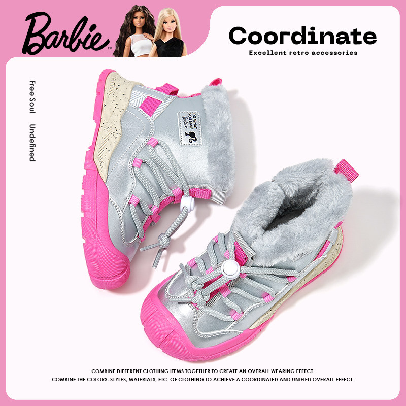 芭比童鞋女童雪地靴2025新款冬季户外高帮加绒保暖靴子儿童大棉鞋,淘宝优惠券,粉丝福利购,淘宝优惠卷