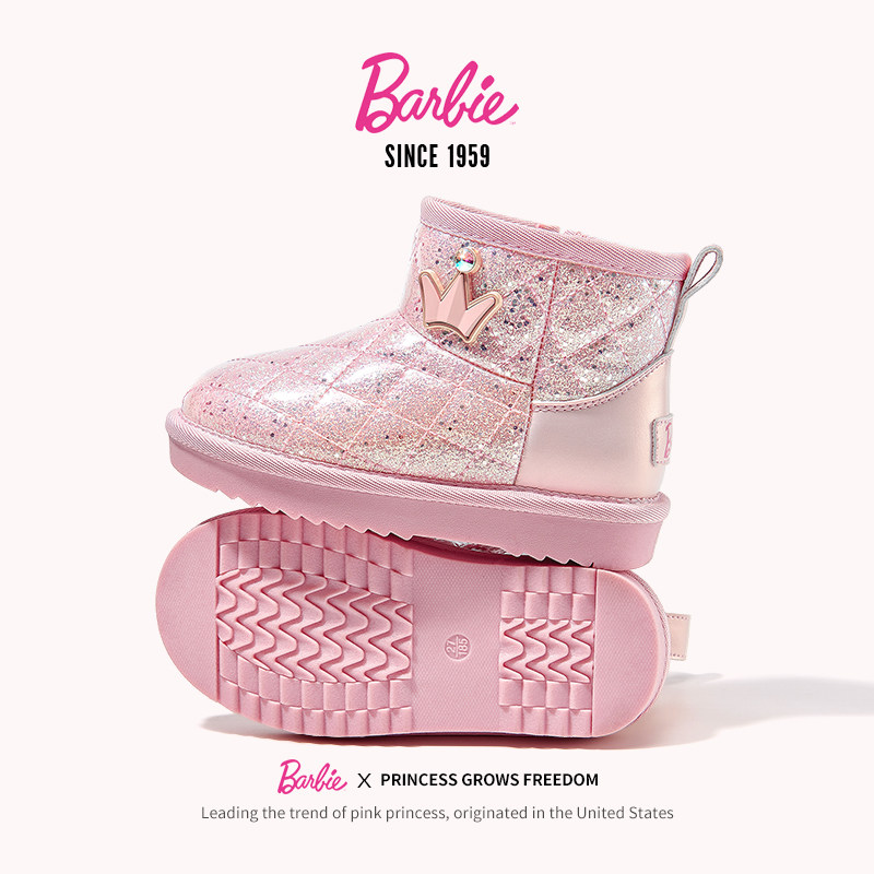 芭比童鞋女童靴子2025新款冬季公主加绒保暖防水大棉靴儿童雪地靴,淘宝优惠券,粉丝福利购,淘宝优惠卷
