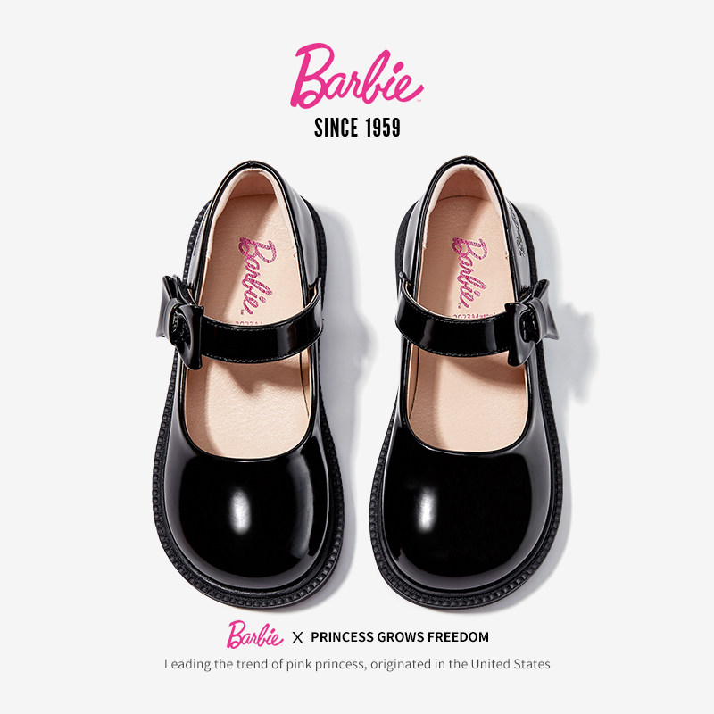 芭比童鞋女童皮鞋2025新款春秋软底中大童公主鞋儿童单鞋黑色鞋子,淘宝优惠券,粉丝福利购,淘宝优惠卷