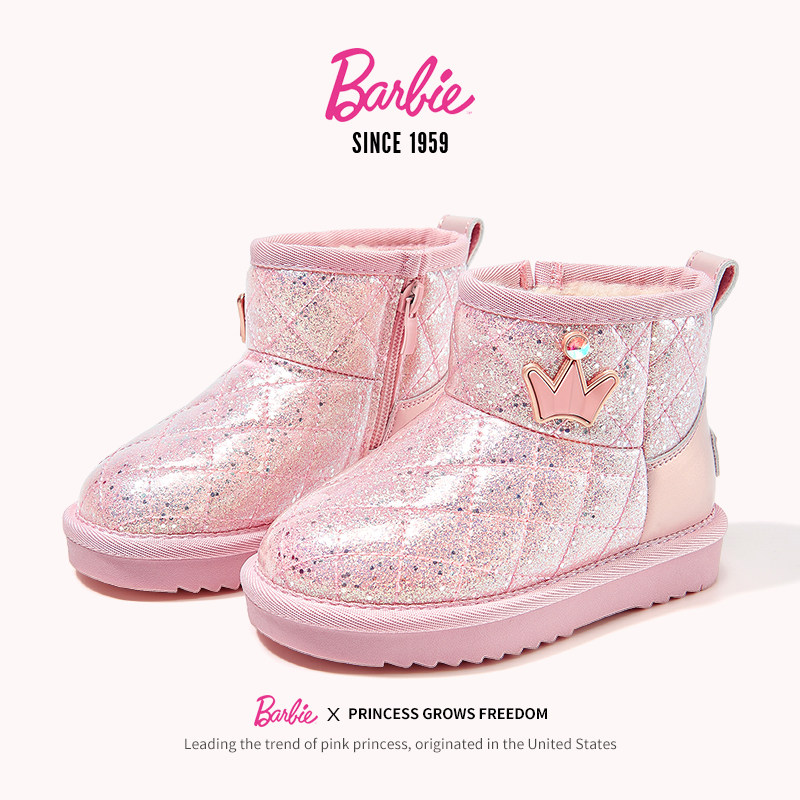 芭比童鞋女童靴子2025新款冬季公主加绒保暖防水大棉靴儿童雪地靴,淘宝优惠券,粉丝福利购,淘宝优惠卷