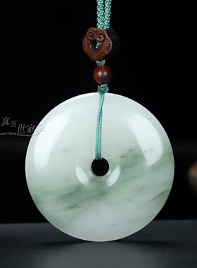 金丝玉飘花平安扣和田玉吊坠男女