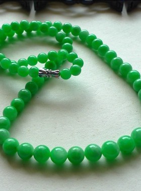 帝王绿翡翠色冰种绿色项链珠链吊坠阳绿色飘花珠配饰男女百搭项链