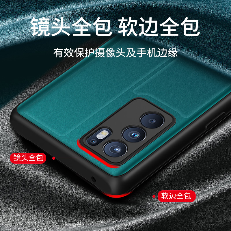 适用于opporeno6pro手机壳reno6素皮磁吸翻盖镜头全包支架+保护套十op曲面潮por防摔新潮pr0男女款5G外机壳 - 图2