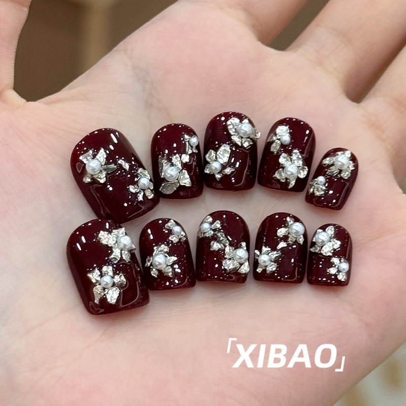 红色穿戴甲短款2025新年款精致秋冬穿戴美甲纯手工高级感指甲贴片,淘宝优惠券,粉丝福利购,淘宝优惠卷