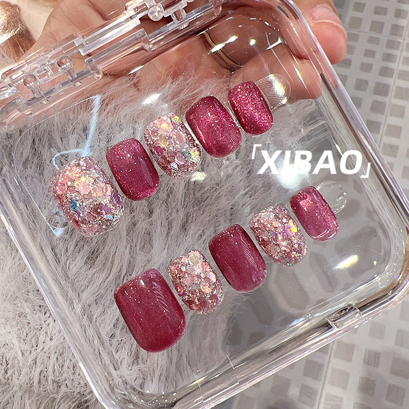 猫眼穿戴甲短款高级感成品网红美甲2025新款春夏手工定制指甲贴片 - 图1