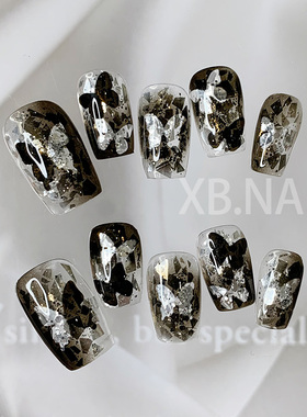 黑色穿戴甲短款春夏高级感富家千金穿戴美甲爆款手工蝴蝶指甲贴片