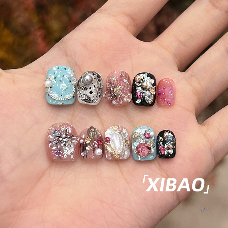 重工穿戴甲短款纯手工定制甲片穿戴式美甲2025新款高级感指甲贴片,淘宝优惠券,粉丝福利购,淘宝优惠卷