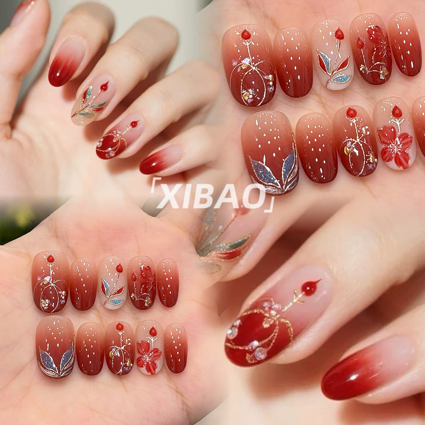 红色穿戴甲短款纯手工猫眼穿戴款美甲2025新款高级感绝美指甲贴片,淘宝优惠券,粉丝福利购,淘宝优惠卷