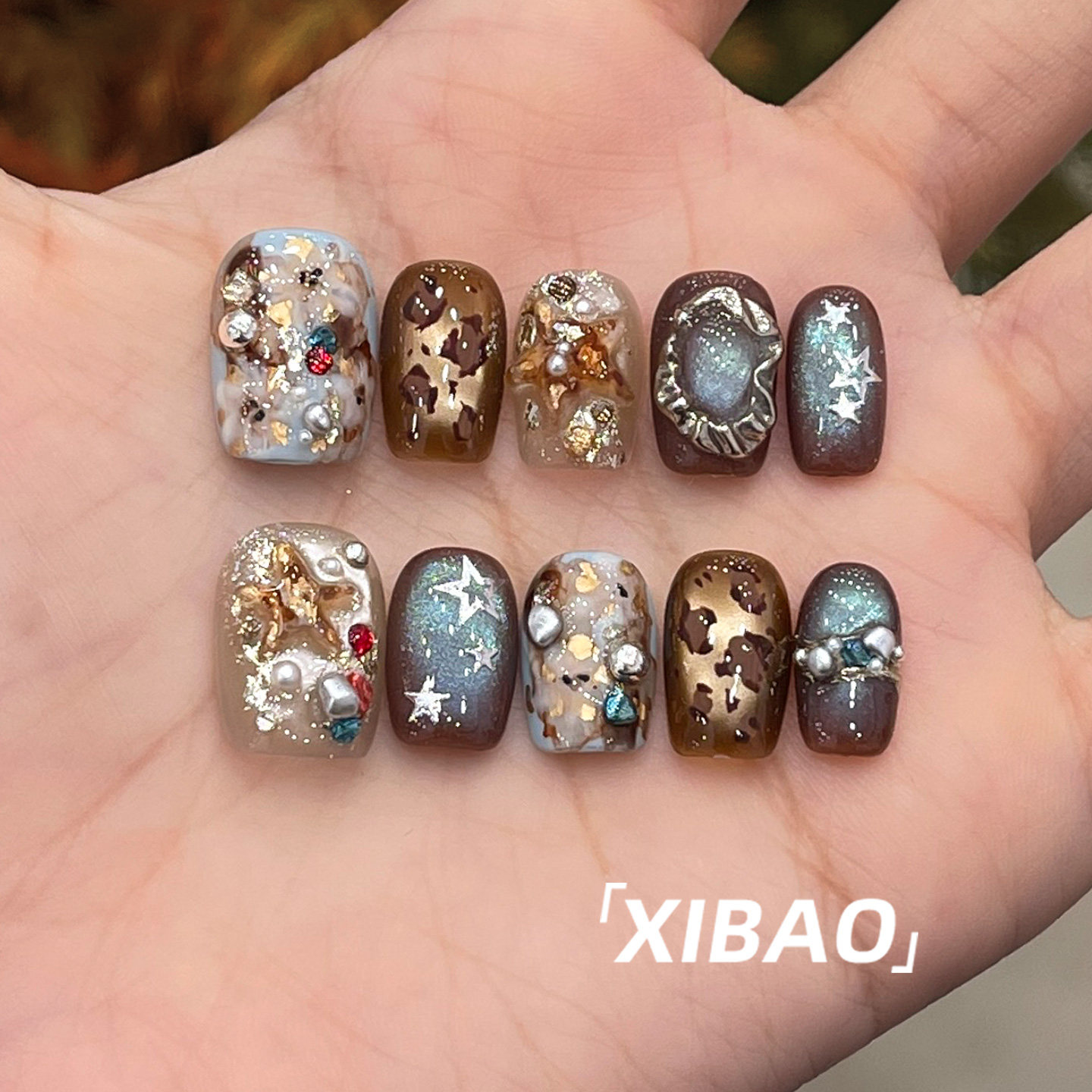 秋冬琥珀穿戴甲短款高级感重工穿戴美甲2025新款手工显白指甲贴片,淘宝优惠券,粉丝福利购,淘宝优惠卷