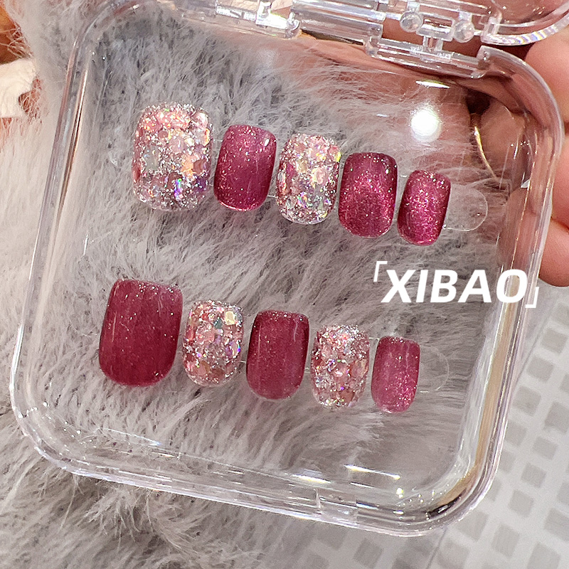 猫眼穿戴甲短款高级感成品网红美甲2025新款春夏手工定制指甲贴片 - 图2