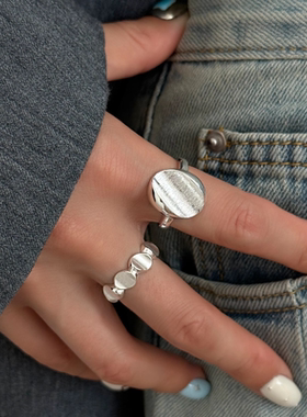 拉丝简约叠戴大咖啡豆戒指女时尚百搭个性小众设计感开口指环戒潮