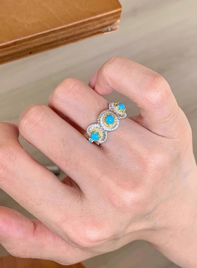 波西米亚度假风|布布风松石拉丝戒指女精致复古小众食指戒指环女