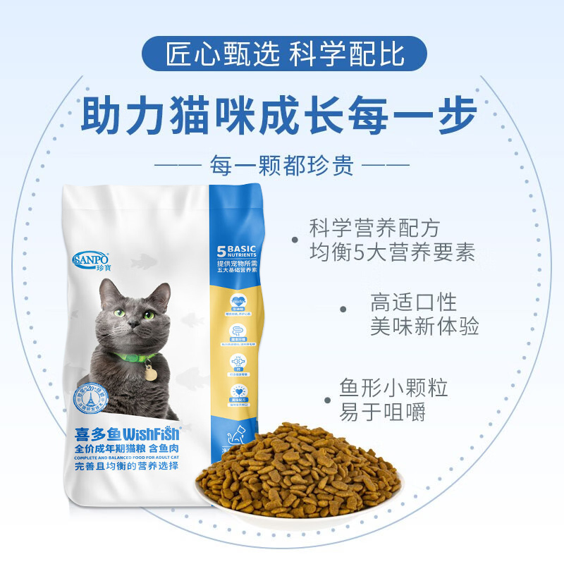 SANPO/珍宝猫粮10kg喜多鱼全价成年期猫粮鱼肉味成猫粮20斤主粮-图1