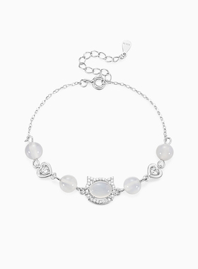 卡蒂罗沐光小猫手链925银玉髓轻奢小众设计高级生日礼物送女友